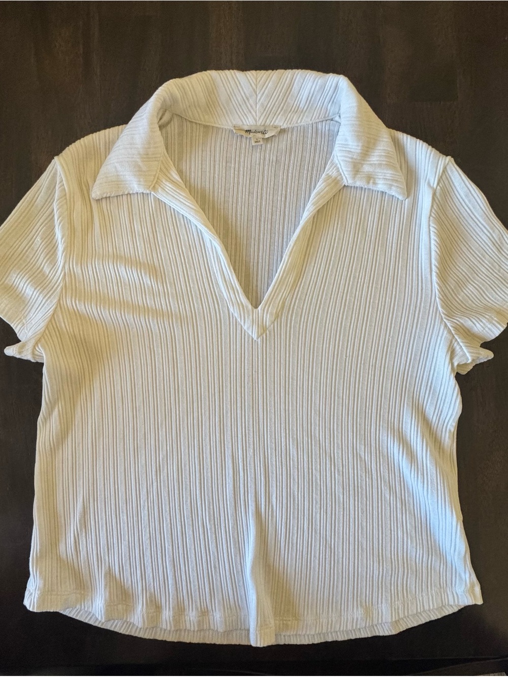 Madewell Cream Ribbed V-Neck Polo Tee